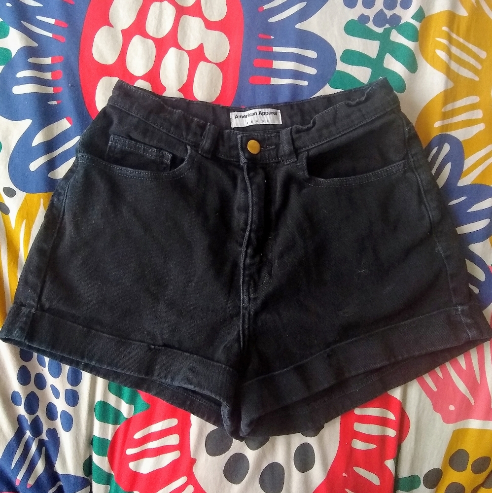 American Apparel black denim mom shorts